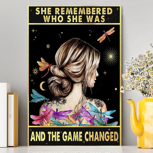 She Remembered Who She Was Canvas Wall Art - Boho Hippie Dragonfly Decor