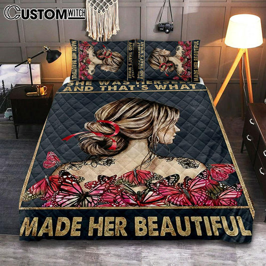 She Remembered Who She Was Quilt Bedding Set Bedroom - Boho Hippie Butterfly Decor