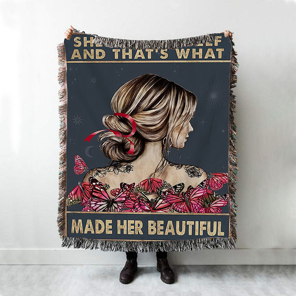 She Remembered Who She Was Woven Throw Blanket - Boho Hippie Butterfly Decor