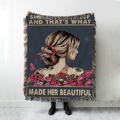 She Remembered Who She Was Woven Throw Blanket - Boho Hippie Butterfly Decor