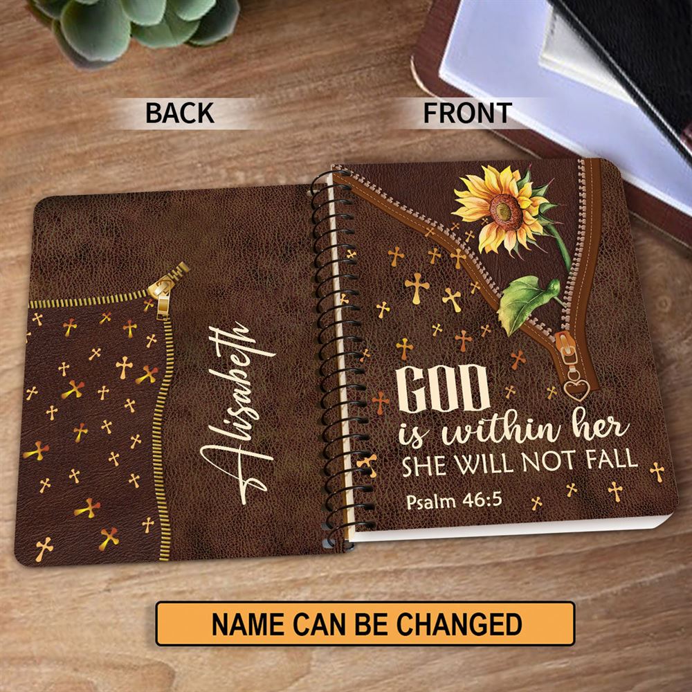 She Will Not Fall Personalized Spiral Journal, Inspiration Gifts For Christian People