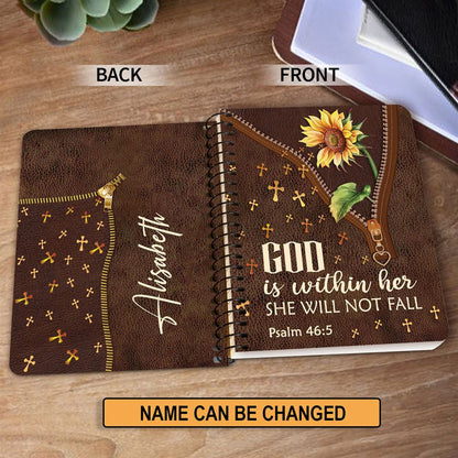 She Will Not Fall Personalized Spiral Journal, Inspiration Gifts For Christian People