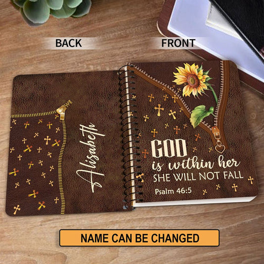 She Will Not Fall Personalized Spiral Journal, Inspiration Gifts For Christian People
