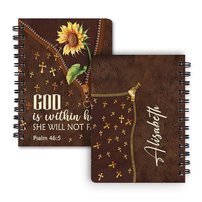 She Will Not Fall Personalized Spiral Journal, Inspiration Gifts For Christian People