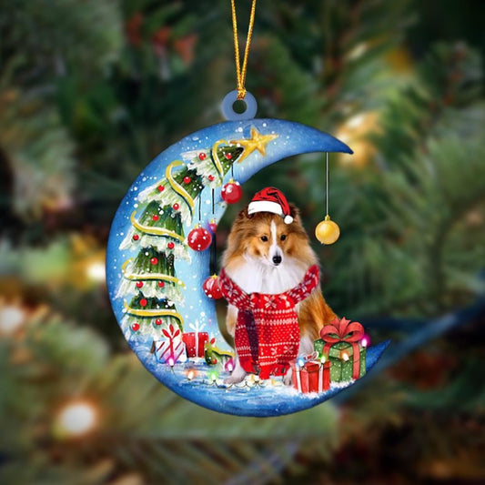 Shetland SheepdogSheltie On The Moon Merry Christmas Hanging Ornament, Christmas Gift, Christmas Tree Decorations, Christmas Ornament 2023