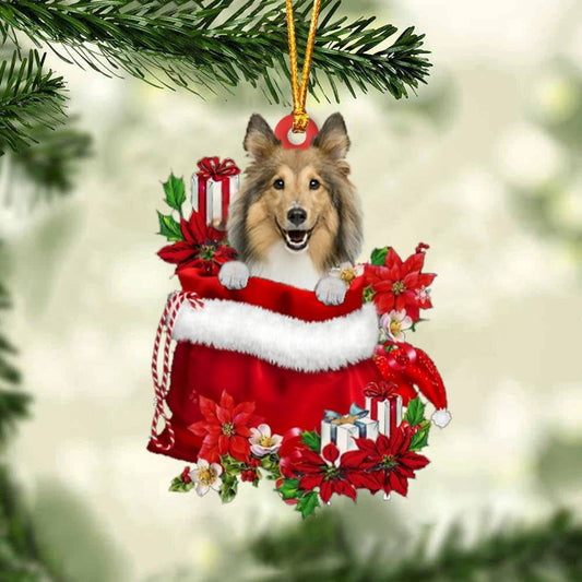 Shetland Sheepdog In Gift Bag Christmas Ornament, Christmas Gift, Christmas Tree Decorations, Christmas Ornament 2023