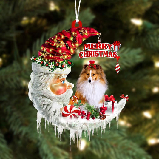 Shetland Sheepdog On The Moon Merry Christmas Hanging Ornament, Christmas Gift, Christmas Tree Decorations, Christmas Ornament 2023
