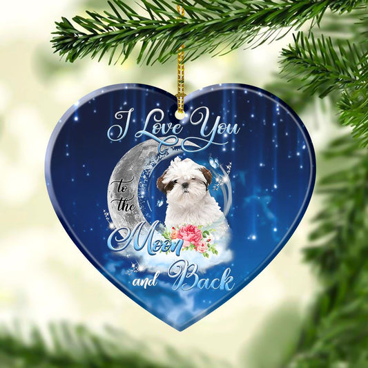 Shih Tzu I Love You To The Moon And Back Heart Shape Ornament, Christmas Gift, Christmas Tree Decorations, Christmas Ornament 2023