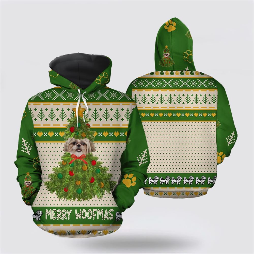 Shih Tzu Merry Woofmas All Over Print 3D Hoodie For Men & Women, Christmas Dog Hoodie, Christmas Hoodie Cute, Christmas Gift