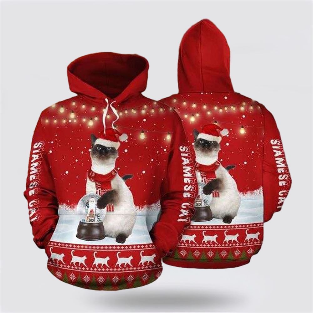 Siamese Cat Christmas Red All Over Print 3D Hoodie For Men And Women, Christmas Cat Hoodie, Christmas Hoodie Cute, Christmas Fashion