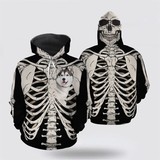 Siberian Husky Skeleton All Over Print 3D Hoodie For Men & Women, Christmas Dog Hoodie, Christmas Hoodie Cute, Christmas Gift