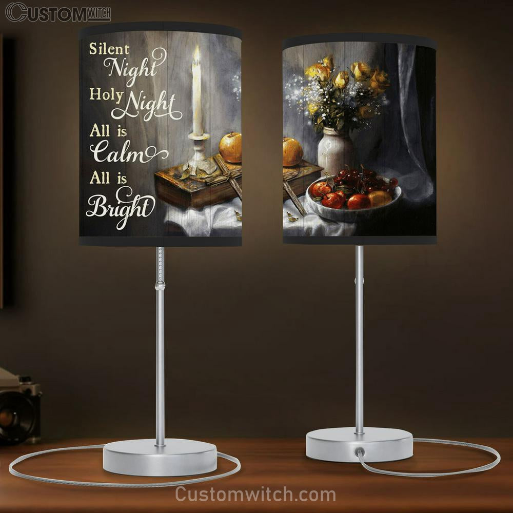 Silent Night Holy Night All Is Calm All Is Bright Candle Cross Fruit Flower Large Table Lamb - Christian Table Lamb Prints - Religious Table Lamb Art
