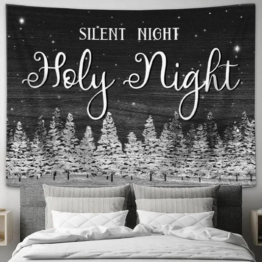 Silent Night Holy Night Christmas Tree Tapestry Wall Art - Christian Wall Decor