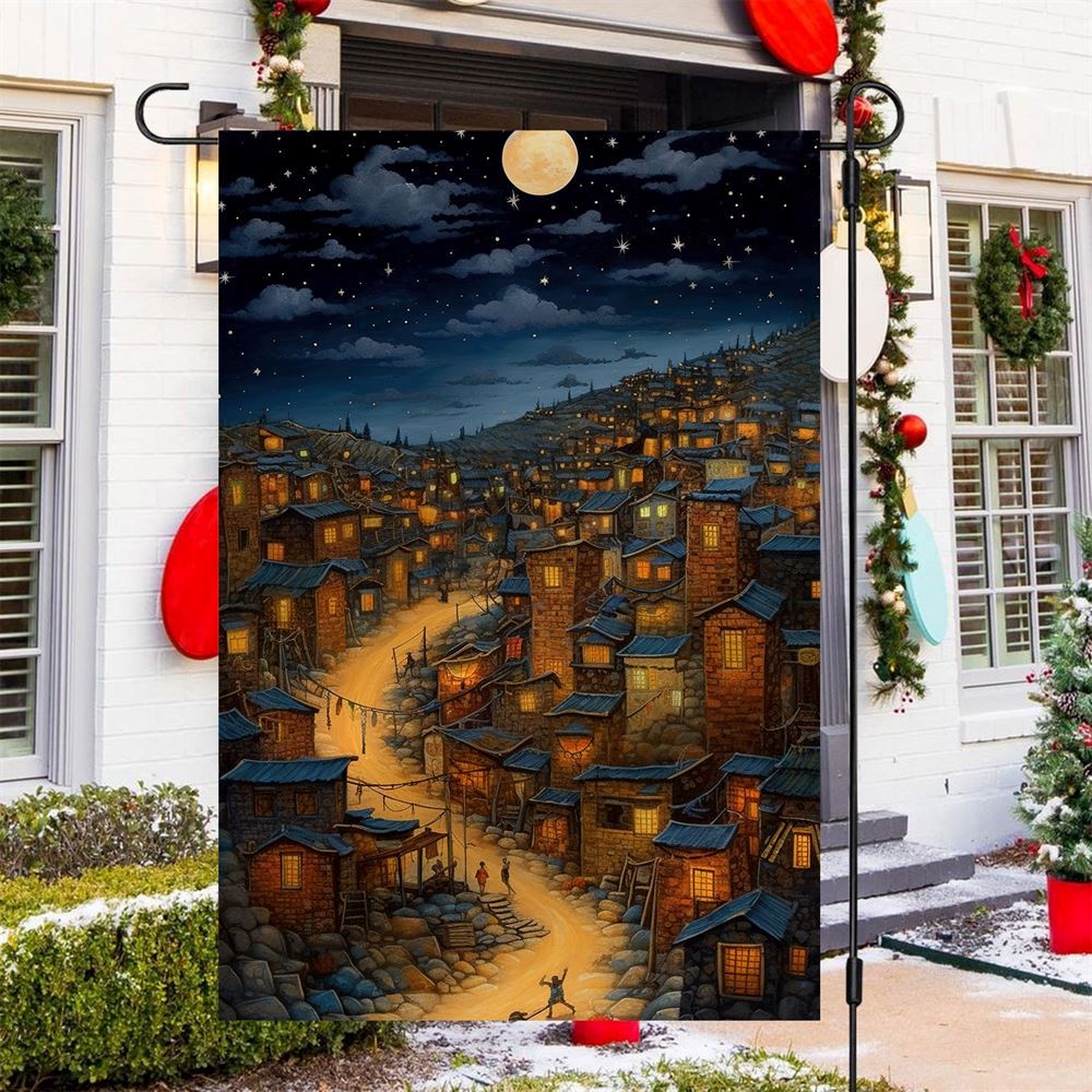 Silent Night Over Serene Settlement Flag, Christmas Garden Flag, Home Decor Accessories, Christmas Outdoor Decor Ideas