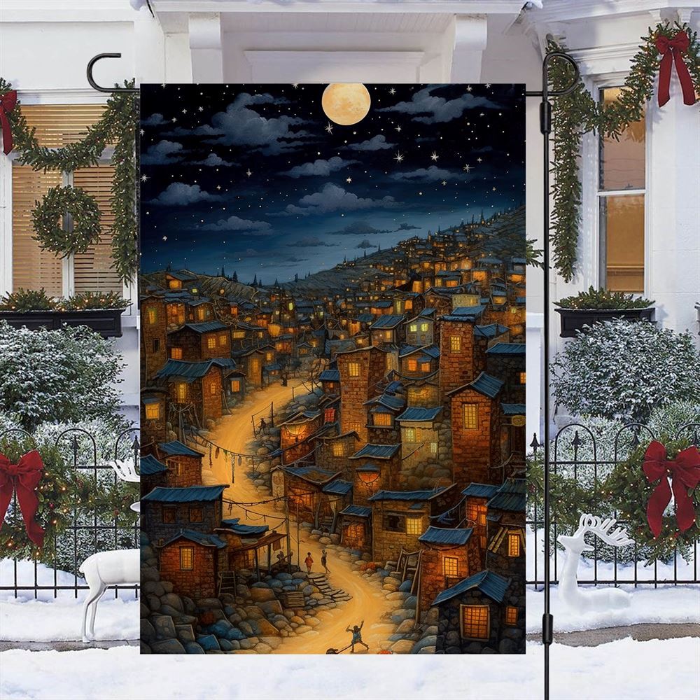 Silent Night Over Serene Settlement Flag, Christmas Garden Flag, Home Decor Accessories, Christmas Outdoor Decor Ideas