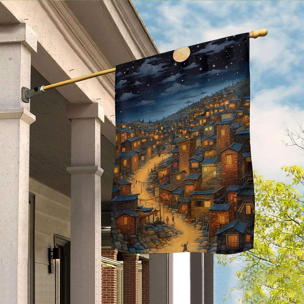 Silent Night Over Serene Settlement Flag, Christmas Garden Flag, Home Decor Accessories, Christmas Outdoor Decor Ideas