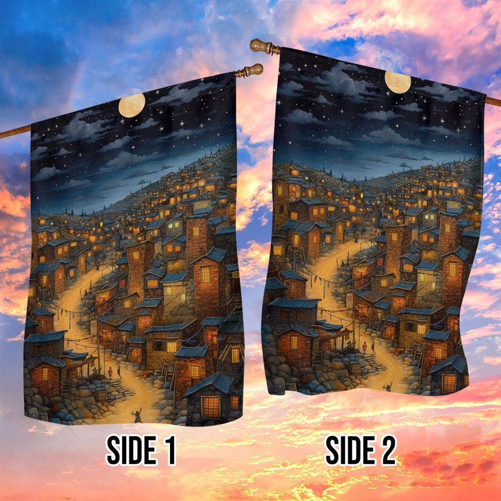 Silent Night Over Serene Settlement Flag, Christmas Garden Flag, Home Decor Accessories, Christmas Outdoor Decor Ideas