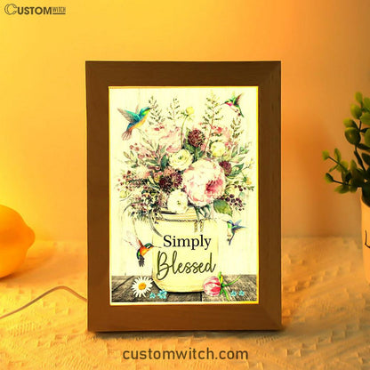 Simply Blessed Art Frame Lamp, Hummingbird Flowers Christian Night Light - Bible Verse Decor - Scripture Decor