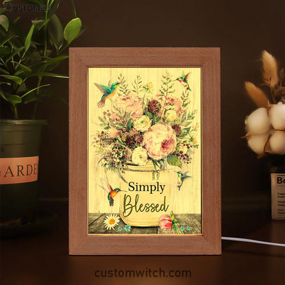 Simply Blessed Art Frame Lamp, Hummingbird Flowers Christian Night Light - Bible Verse Decor - Scripture Decor