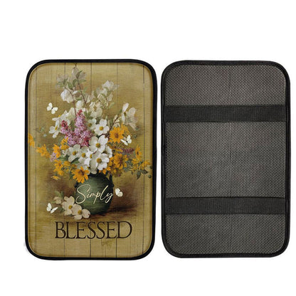 Simply Blessed Beautiful Flower Vase Car Center Console Cover, Christian Gift Car Armrest Pad