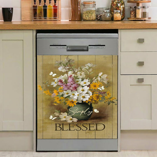 Simply Blessed Beautiful Flower Vase Dishwasher Cover, Bible Verse Dishwasher Wrap, Inspirational Kitchen Decoration
