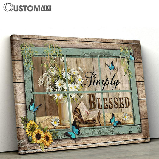 Simply Blessed Bible Book Daisy Flowers Sunflower Canvas Wall Art - Bible Verse Canvas - Religious Prints
