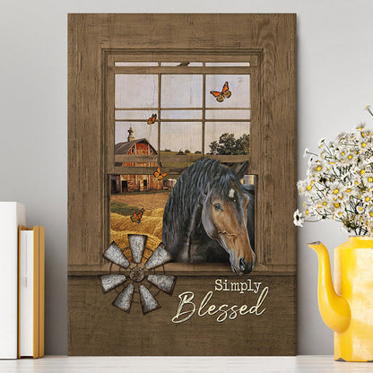 Simply Blessed Black Horse Windmill - Canvas Wall Art - Bible Verse Canvas Art - Inspirational Art - Christian Home Decor