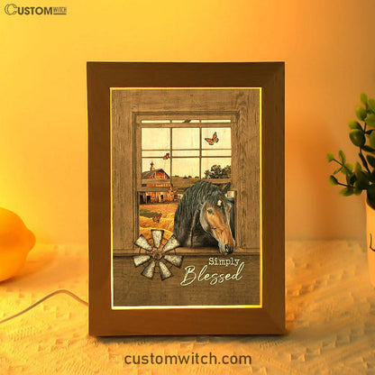 Simply Blessed Black Horse Windmill - Frame Lamp Art - Bible Verse Wooden Lamp - Inspirational Art - Christian Home Decor