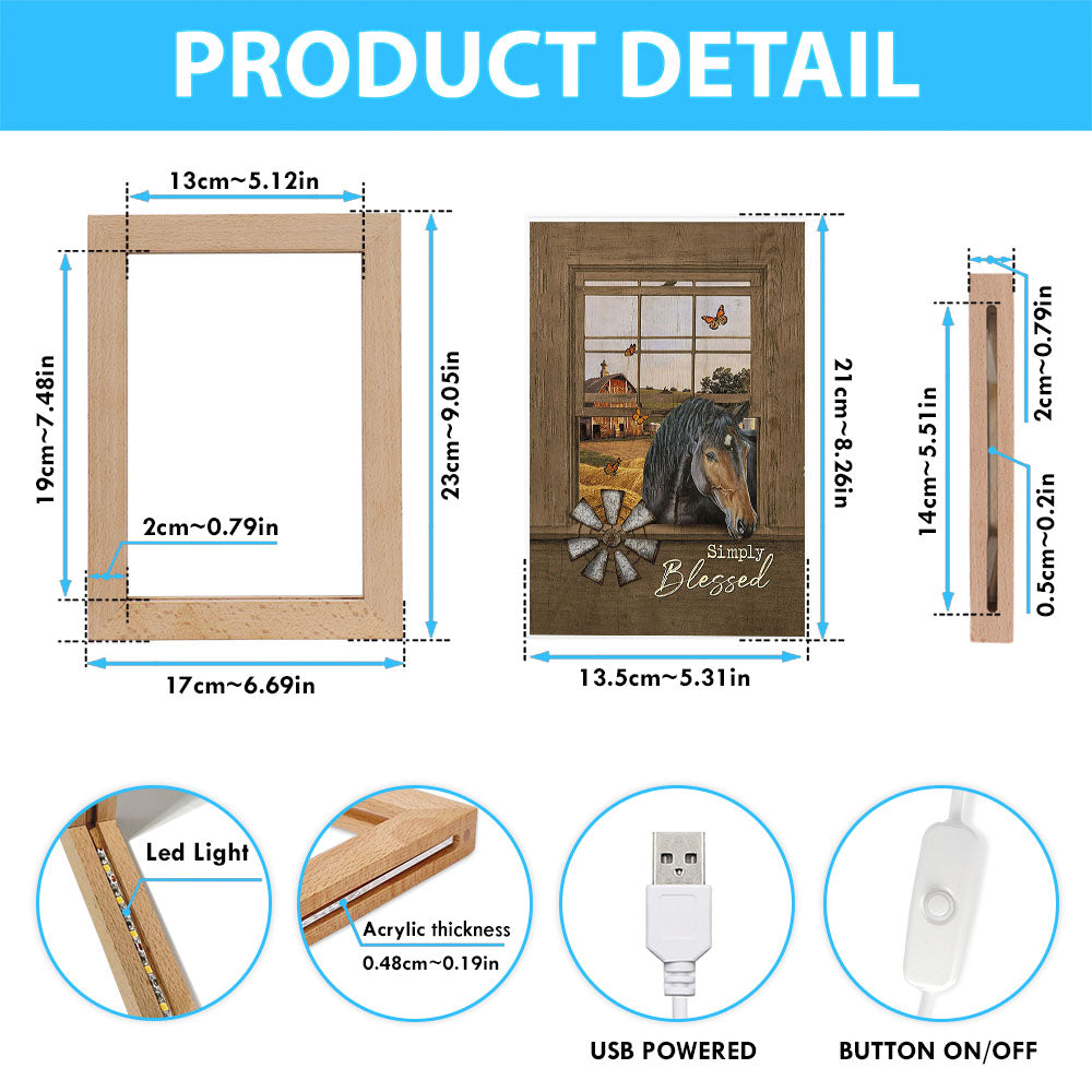 Simply Blessed Black Horse Windmill - Frame Lamp Art - Bible Verse Wooden Lamp - Inspirational Art - Christian Home Decor