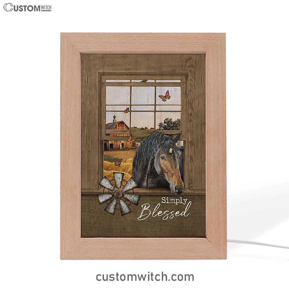 Simply Blessed Black Horse Windmill - Frame Lamp Art - Bible Verse Wooden Lamp - Inspirational Art - Christian Home Decor