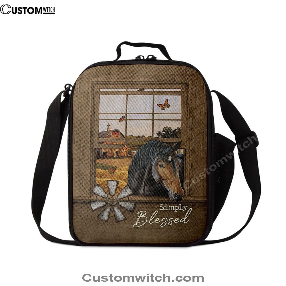 Simply Blessed Black Horse Windmill - Lunch Bag, Bible Verse Lunch Bag For Men And Women