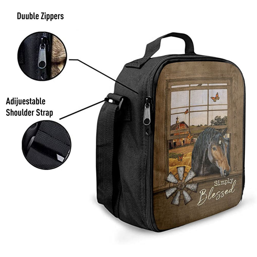 Simply Blessed Black Horse Windmill - Lunch Bag, Bible Verse Lunch Bag For Men And Women