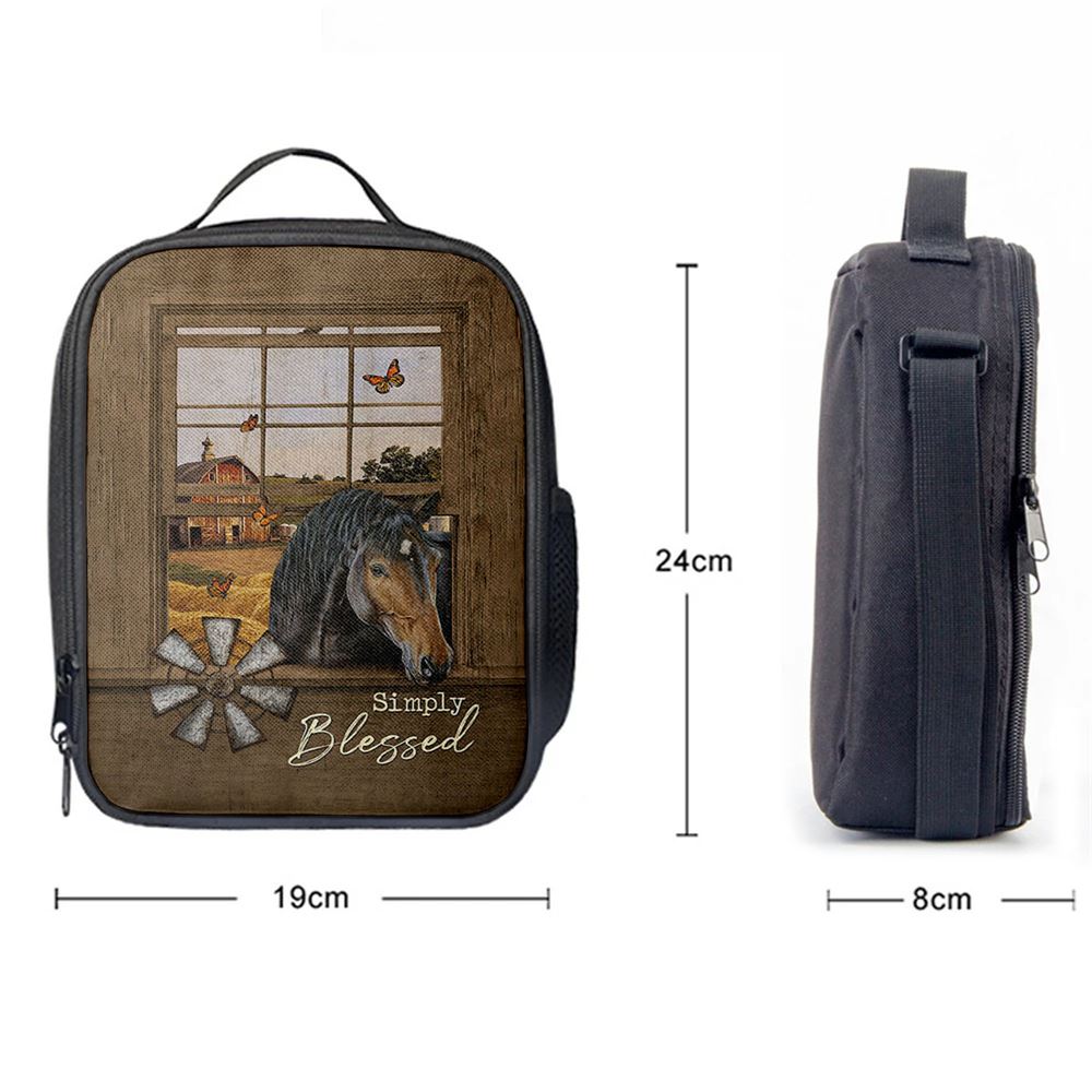 Simply Blessed Black Horse Windmill - Lunch Bag, Bible Verse Lunch Bag For Men And Women
