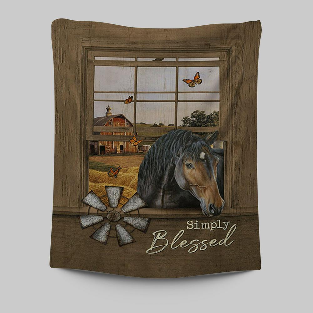 Simply Blessed Black Horse Windmill - Tapestry Wall Art - Bible Verse Tapestry Art - Inspirational Art -  Christian Indoor Wall Tapestries