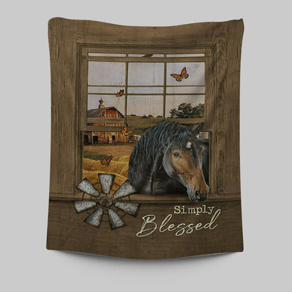Simply Blessed Black Horse Windmill - Tapestry Wall Art - Bible Verse Tapestry Art - Inspirational Art -  Christian Indoor Wall Tapestries