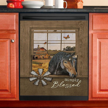 Simply Blessed Black Horse Windmill Dishwasher Cover, Bible Verse Dishwasher Wrap, Inspirational Kitchen Decoration