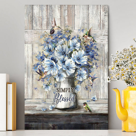 Simply Blessed Blue Daisy Flower Canvas Wall Art - Bible Verse Canvas Art - Inspirational Art - Christian Home Decor