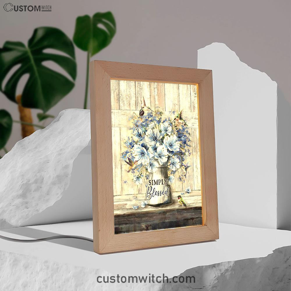 Simply Blessed Blue Daisy Flower Frame Lamp Art - Bible Verse Wooden Lamp - Inspirational Art - Christian Home Decor