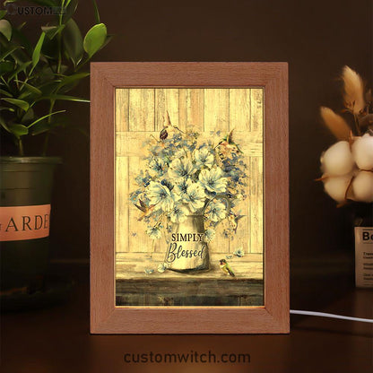 Simply Blessed Blue Daisy Flower Frame Lamp Art - Bible Verse Wooden Lamp - Inspirational Art - Christian Home Decor