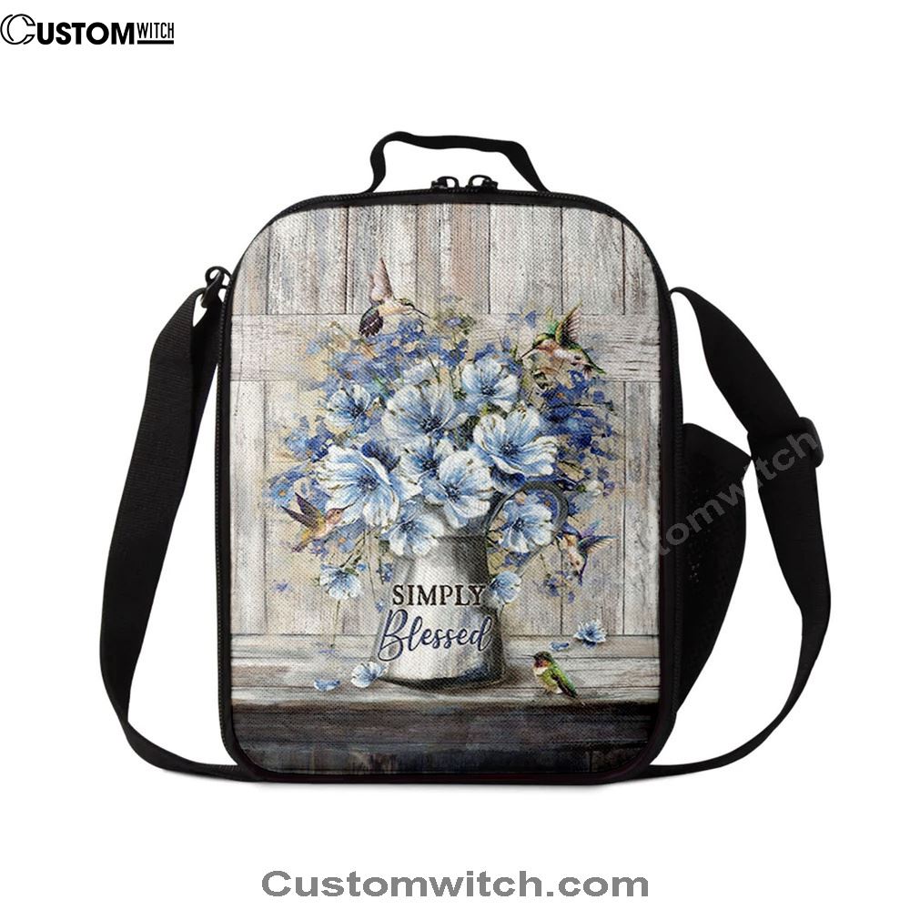 Simply Blessed Blue Daisy Flower Lunch Bag, Bible Verse Lunch Bag For Men And Women