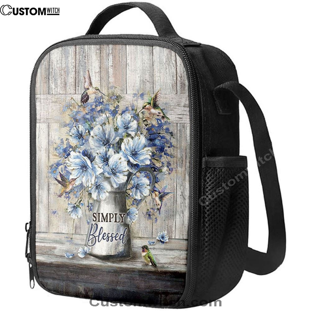 Simply Blessed Blue Daisy Flower Lunch Bag, Bible Verse Lunch Bag For Men And Women