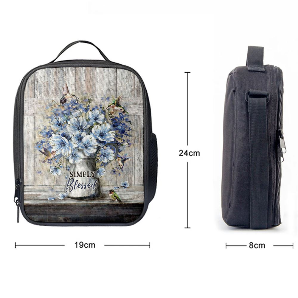 Simply Blessed Blue Daisy Flower Lunch Bag, Bible Verse Lunch Bag For Men And Women