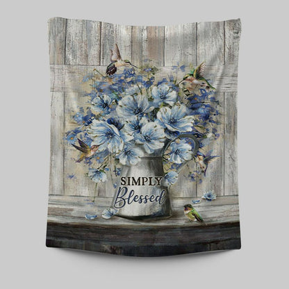 Simply Blessed Blue Daisy Flower Tapestry Wall Art - Bible Verse Tapestry Art - Inspirational Art -  Christian Indoor Wall Tapestries
