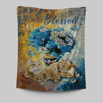 Simply Blessed Blue Daisy Flowers Fluffy Cats Tapestry Wall Art - Bible Verse Tapestry Art - Inspirational Art -  Christian Indoor Wall Tapestries