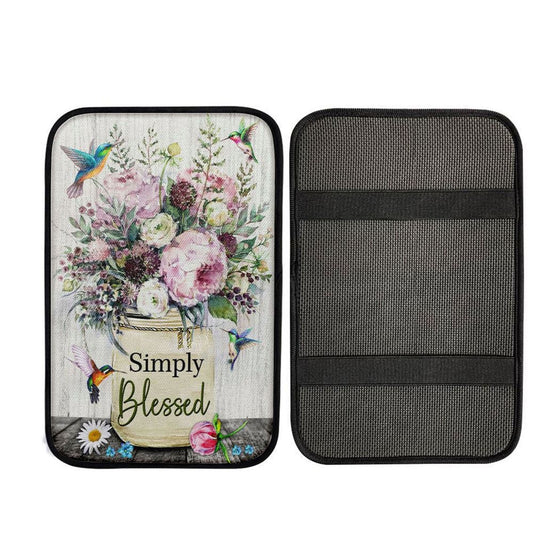 Simply Blessed Car Armrest Pad, Hummingbird Flowers Christian Car Center Console Cover, Cross Car Interior Accessories
