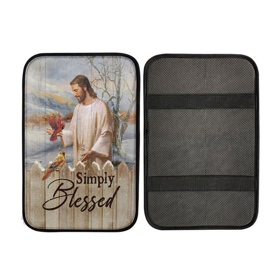 Simply Blessed Cardinal Car Center Console Cover, Christian Gift Car Armrest Pad