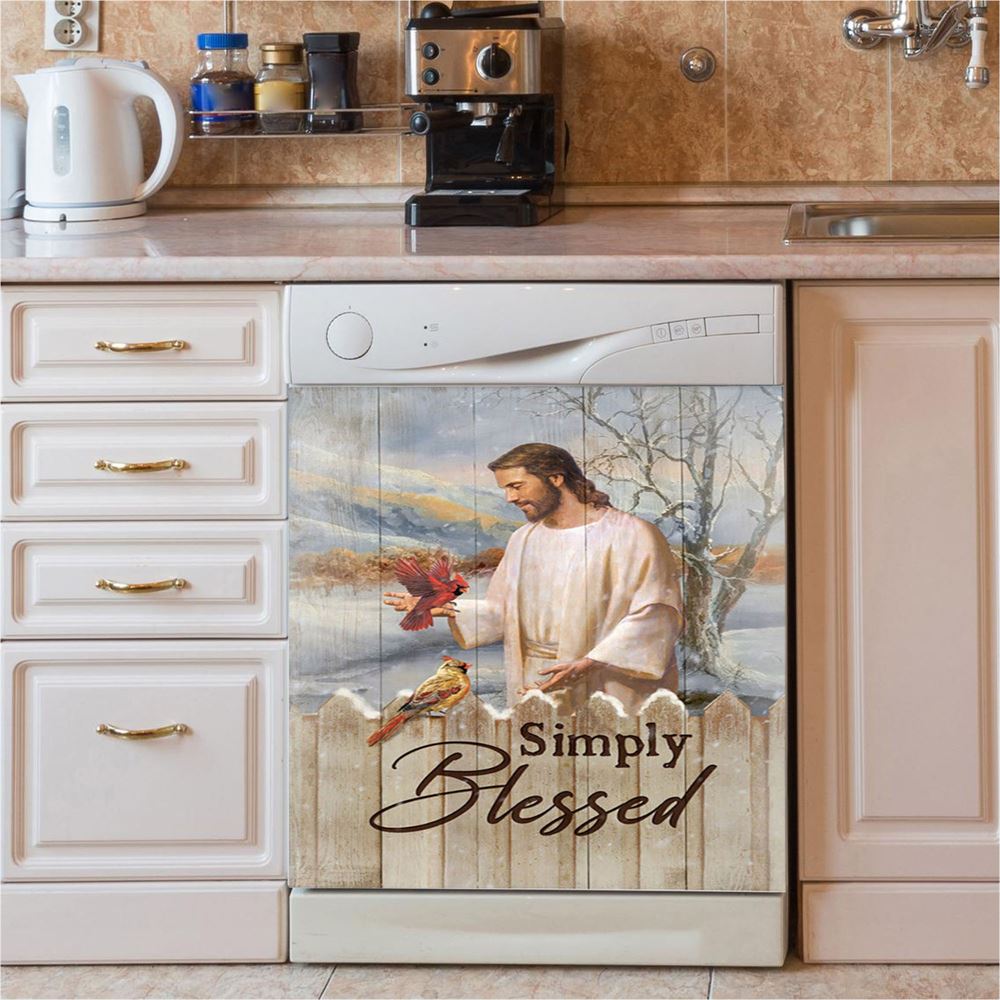 Simply Blessed Cardinal Dishwasher Cover, Inspirational Dishwasher Wrap, Christian Kitchen Decoration