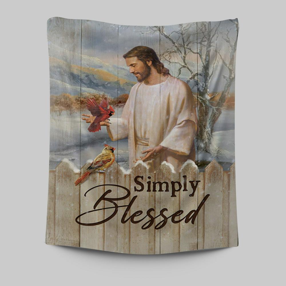 Simply Blessed Cardinal Tapestry Print - Inspirational Tapestry Art - Christian Wall Art Home Decor