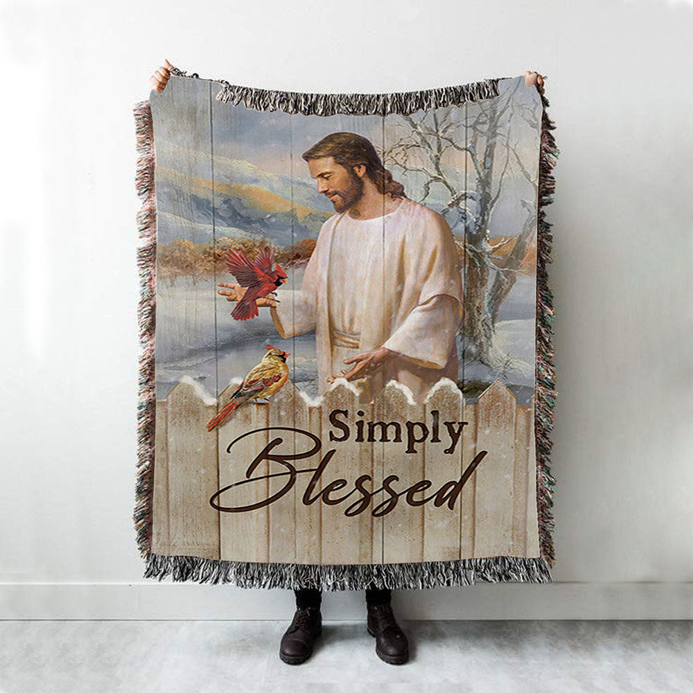 Simply Blessed Cardinal Woven Blanket Print - Inspirational Woven Blanket Art - Christian Throw Blanket Home Decor