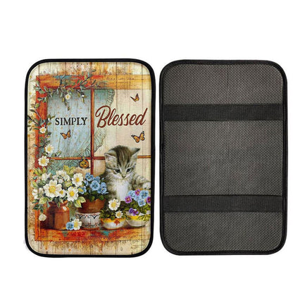 Simply Blessed Cat Butterfly Car Center Console Cover, Christian Gift Car Armrest Pad